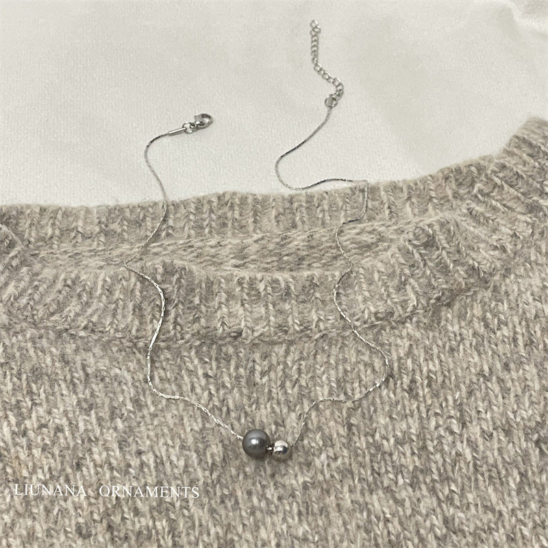 Colliers de tempérament rétro avec pendentif en perles grises brillantes de Tahiti