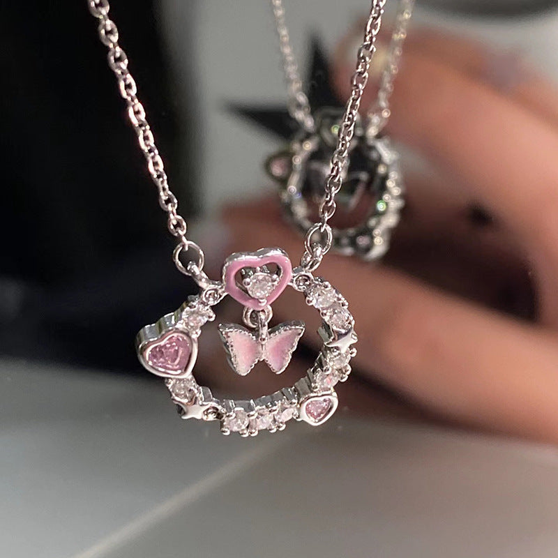 Colliers avec pendentif en diamant et cœur d'amour, version papillon