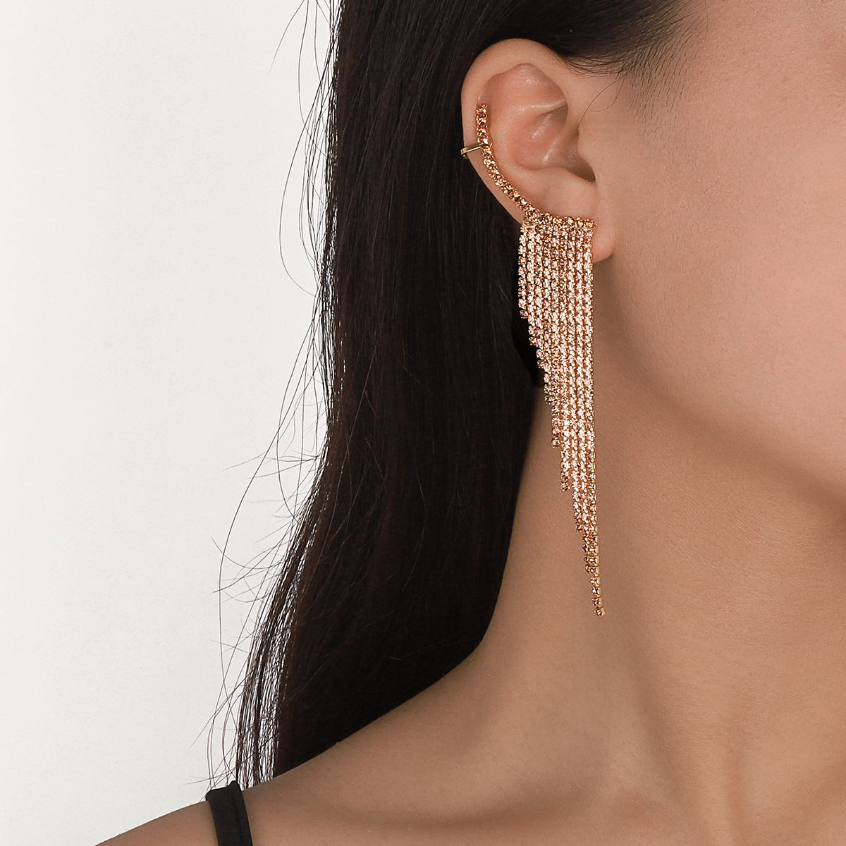 Tassel Rhinestone Auricular Needle Geometric Banquet Earrings