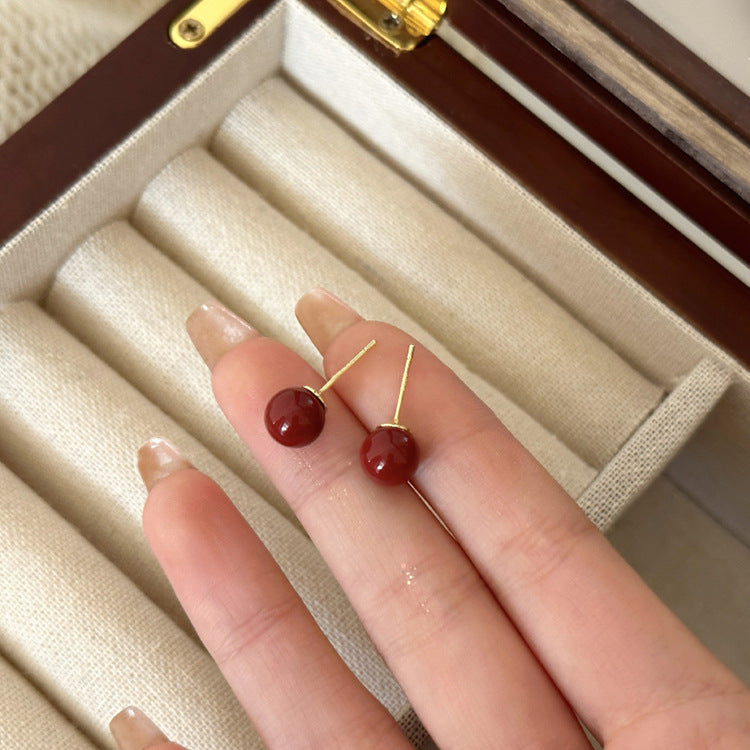 Rote Perlenohrringe für Damen im französischen Stil, Retro-Minority-Ohrringe