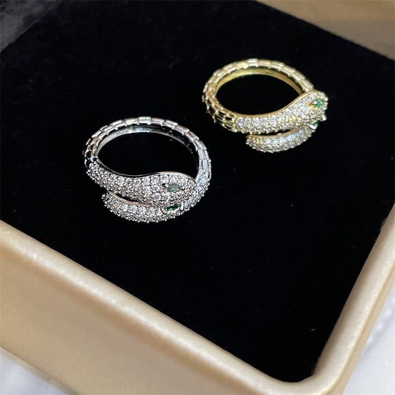 Fashion Full Diamond Snake Open Female Rings