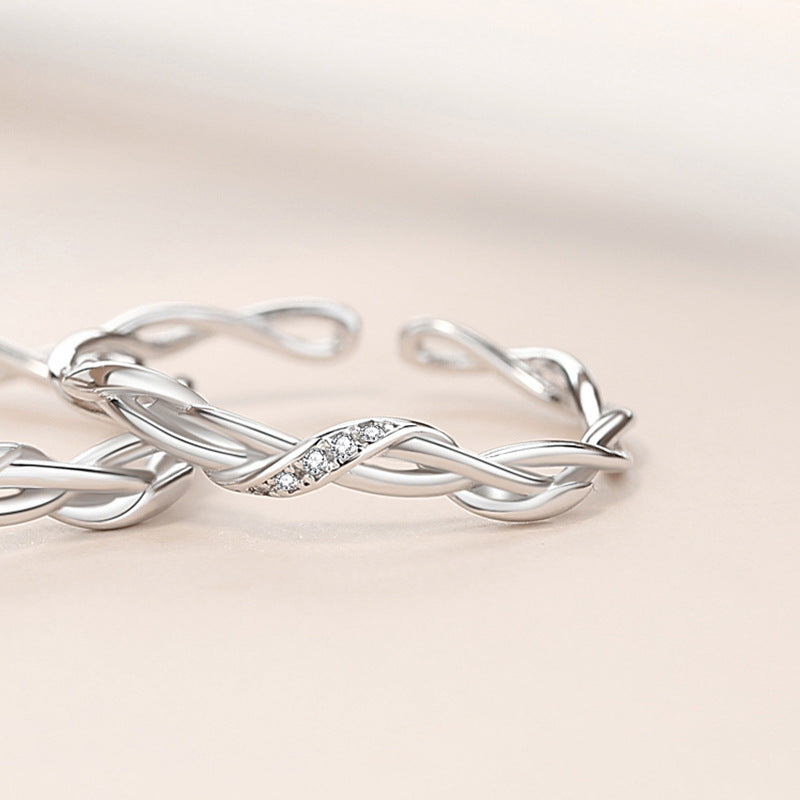 Women's Winding Mobius Couple Sterling Sier Pair Simple Rings