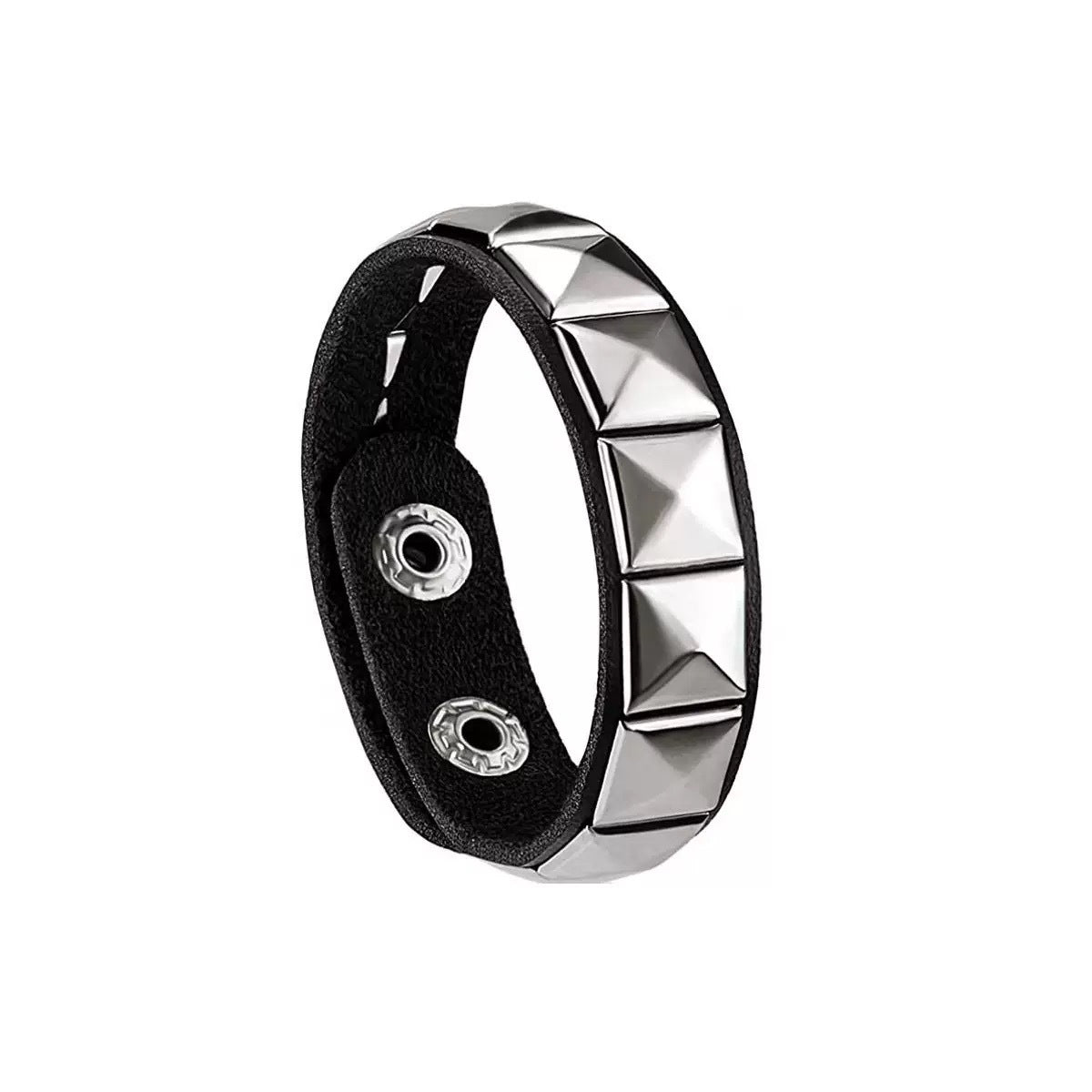 Punk Exaggerated Tapered Pointed Rivet Three Rows Leather Bracelets