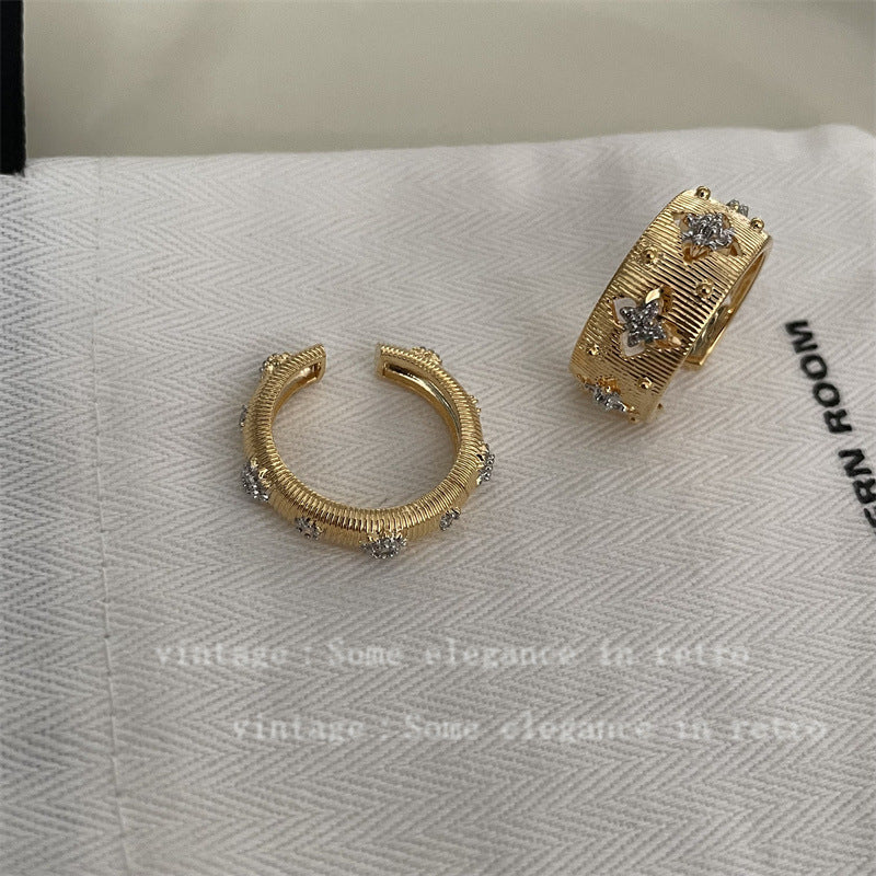 Ancient Palace Style Hollow Jeweled Design Golden Rings