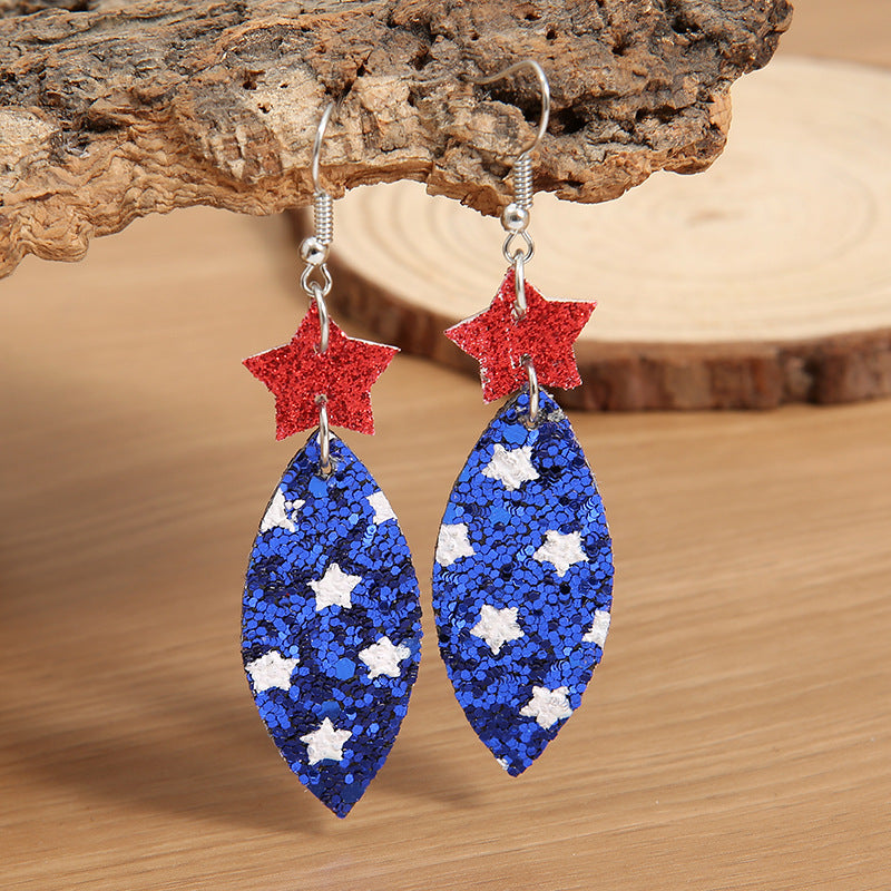 Flag Star Stripes Elements Independence Day Leather Earrings