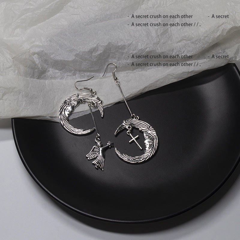 Trendy Retro Moon Cupid Angel Cross Earrings