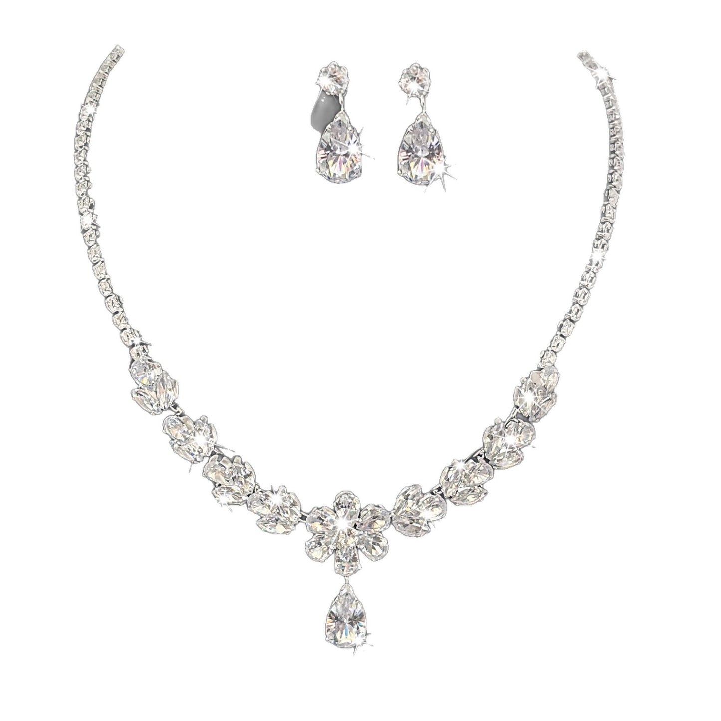 Zircon Flower Water Drop Female Light Luxury High-grade Sier Claw Jewelry Set
