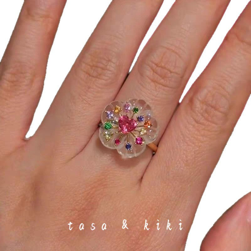 Color Flower Love Rhinestone Sweet Unique Design Index Rings