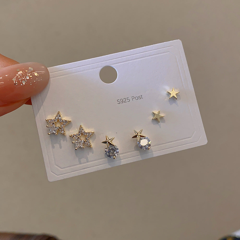 Zircon Set One Card Three Pairs Earrings