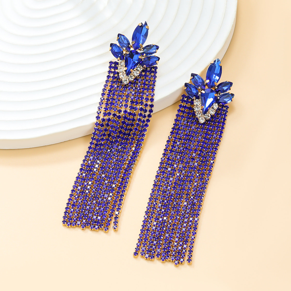 Women's Trendy Colorful Crystals Long Fringe Full Earrings