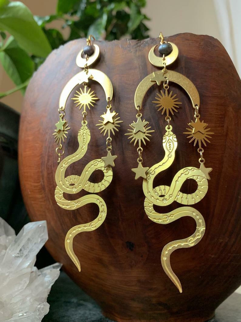 Versatile Stylish Attractive Gold Snake Moon Earrings