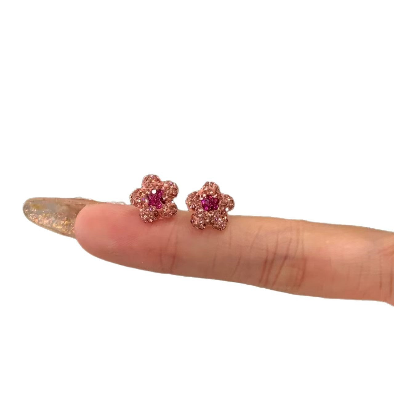 Women's Diamond Small Pink Flower Simple Fashion Good-looking Cute Earrings