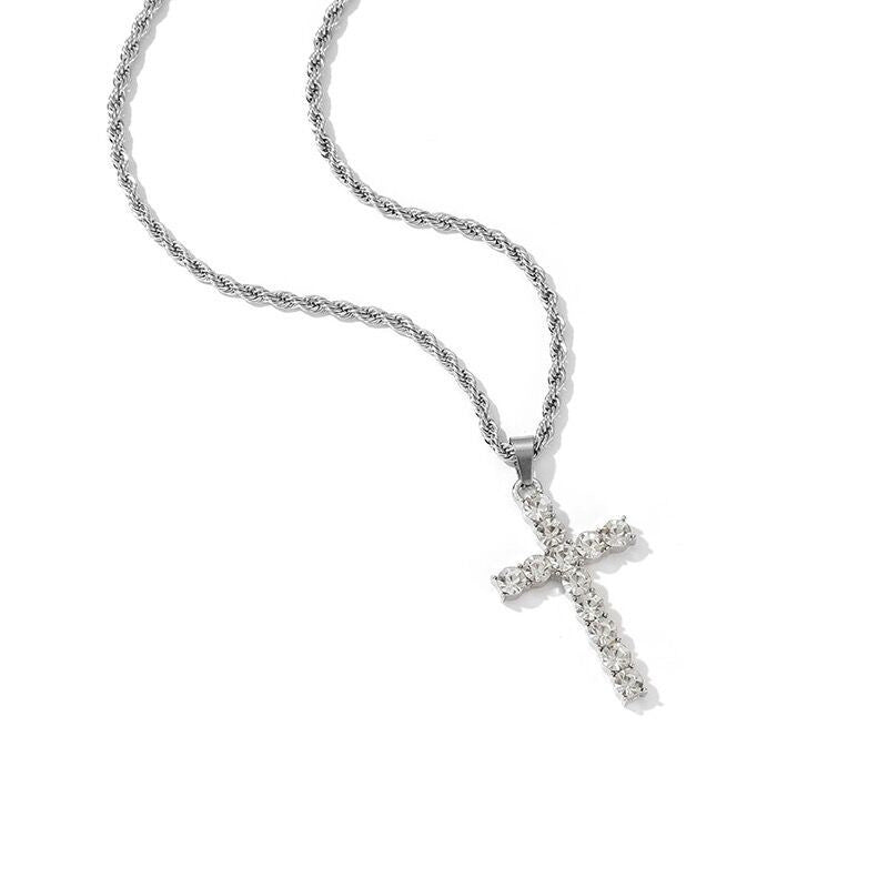 Colliers de personnalité Hip Hop en Zircon pour femmes et hommes, croix en diamant, pensée cheval