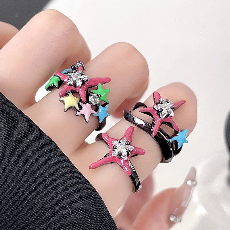 Dopamine Pentagram Sweet Cool Hot Open Design Rings