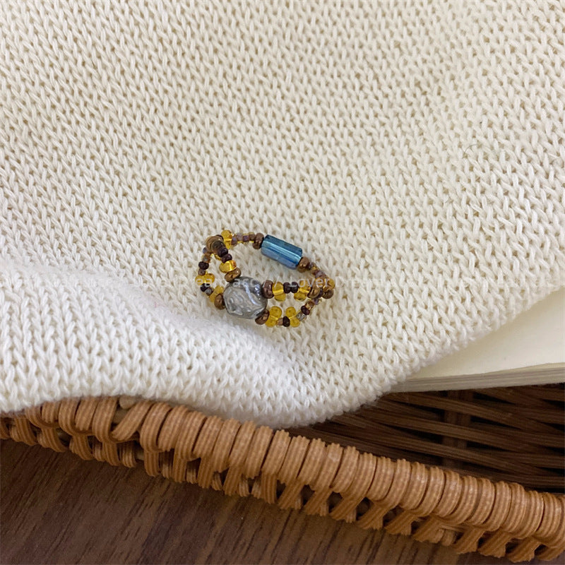 Steinglas Muschelperlen aufgereiht Vintage Ringe