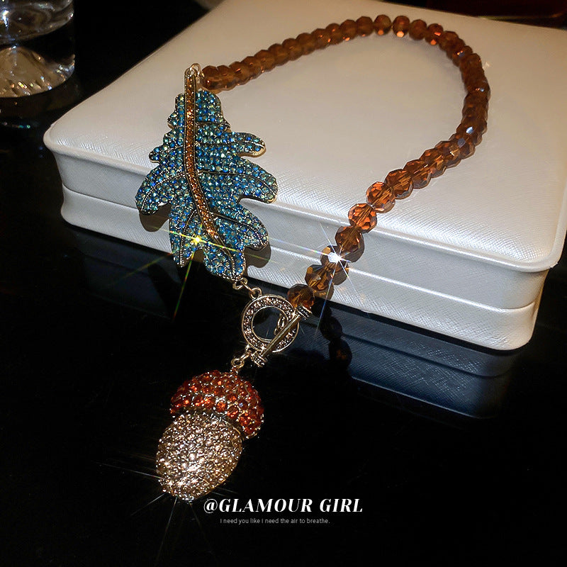 Crystal Pine Nut Buckle Niche Design Clavicle Chain Light Necklaces