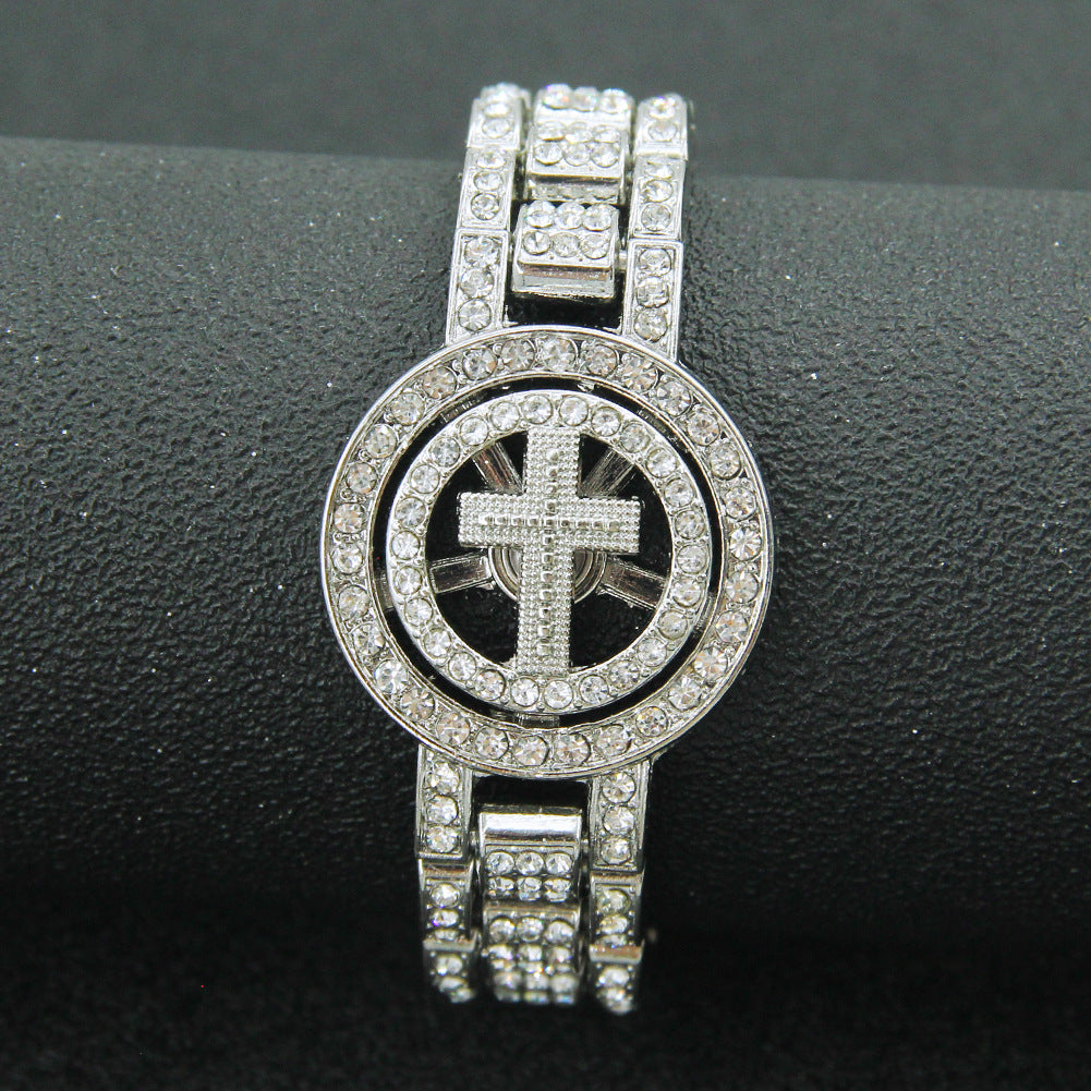 Herren kreative Hip Hop drehbare Cross Watch Chain Brace Armbänder