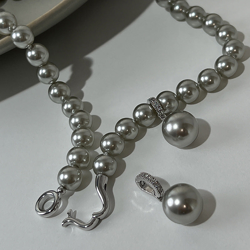 Chaîne de pull longue en perles grises pour femmes, colliers polyvalents de haute qualité