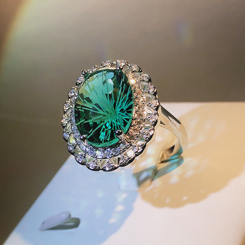 Sier Inlay Green Grandmother Design Sense Rings
