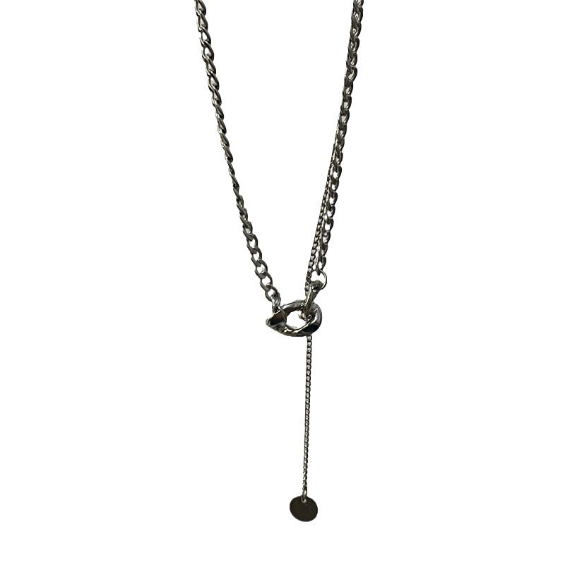 Women's & Men's & Fashion Sier Round Plate Pendant Titanium Steel Design Necklaces