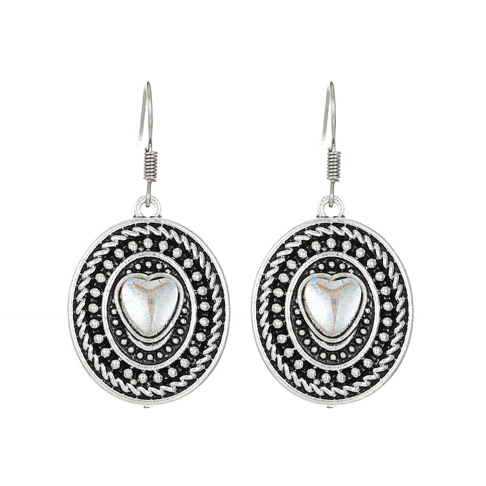 Love Türkis-Legierungs-Ohrringe mit geometrischem Mondstein im Used-Look
