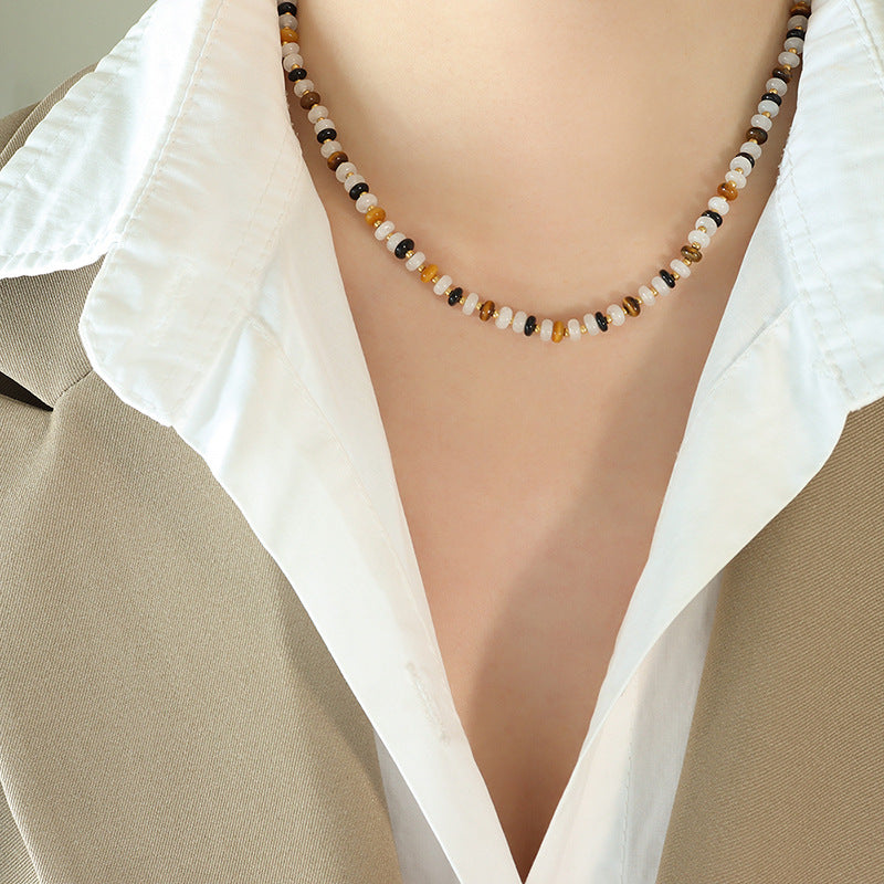 Women's Tigereye Handmade Beaded Black Agate Material Necklaces