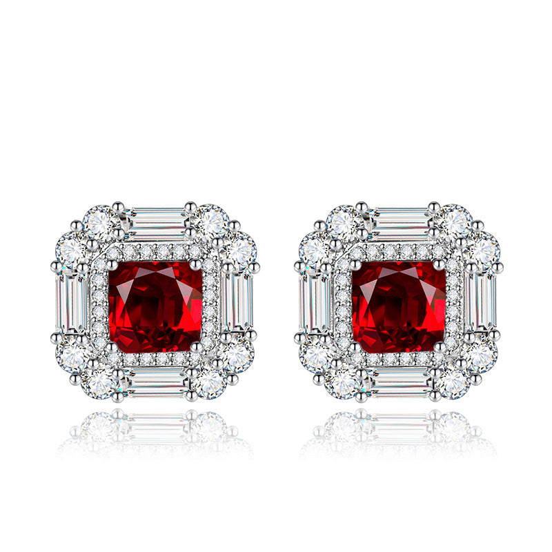 Diamond Cut Live Broadcast Colored Gems Geometric Princess Square Earrings
