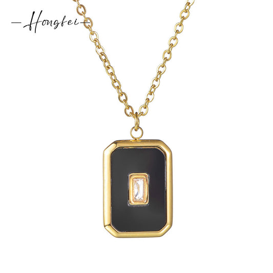 Women's Retro Titanium Steel Square Natural Stone Necklaces