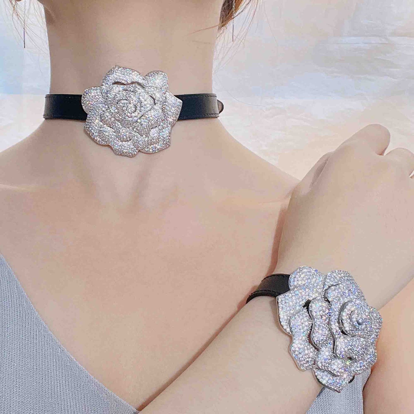 Beauty Camellia Wrist Strap Collar Pendant Bracelets