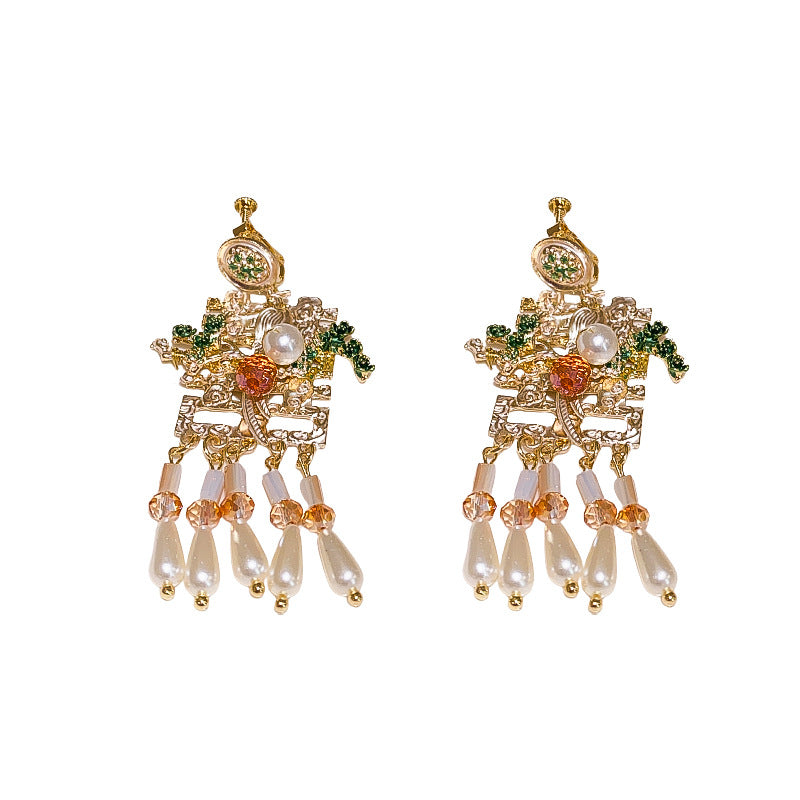 Women's Double Happy Character Water Drop Pearl Earrings