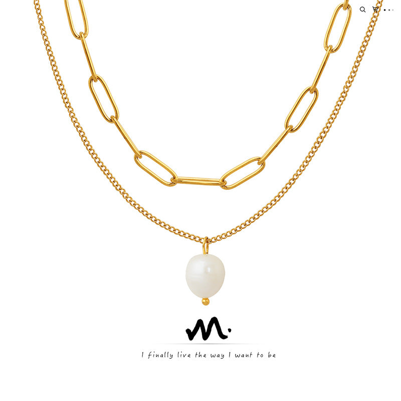 Colliers féminins jumeaux avec pendentif en perles d'eau douce de style froid