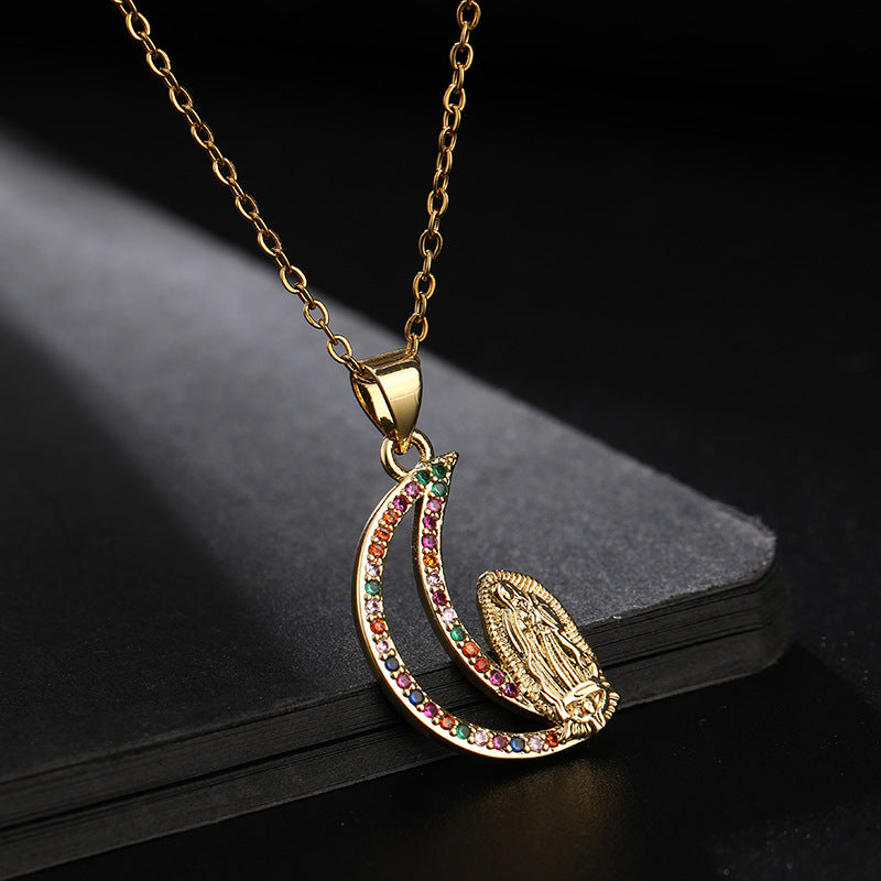 Women's Religious Copper Micro Inlay Colorful Zircon Pendant Necklaces