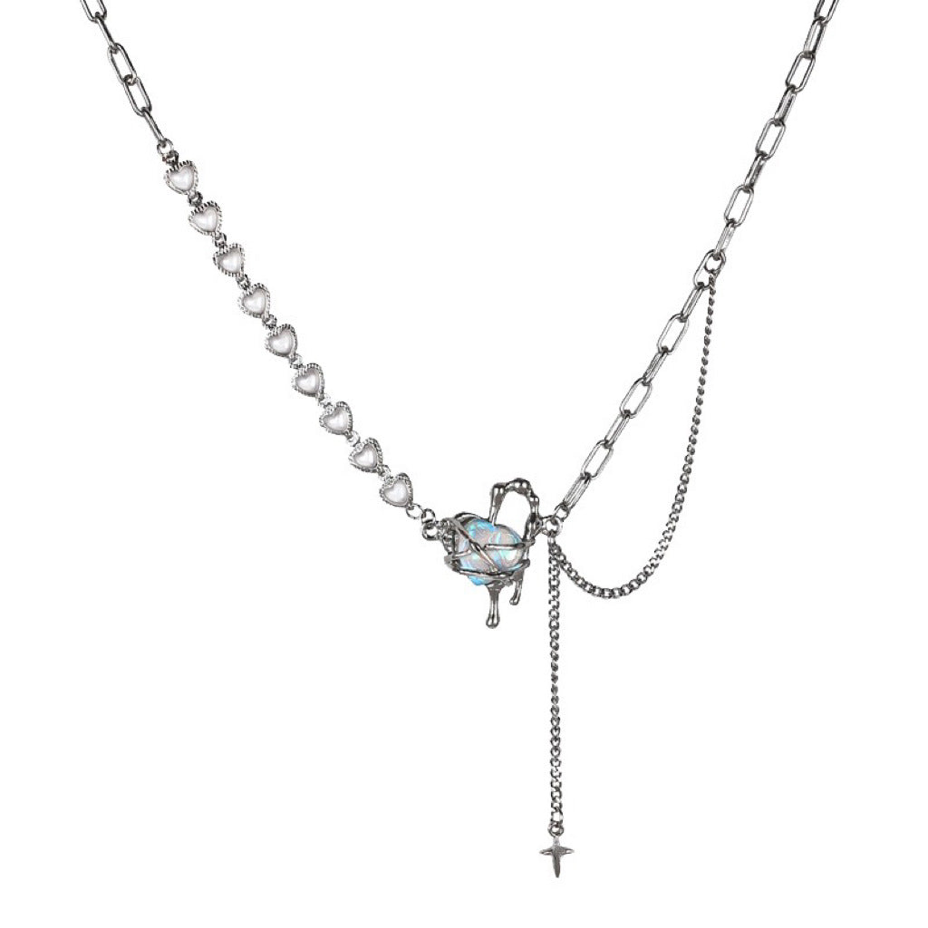 Aquamarine Love Pearl Stitching Female Dopamine Ornament Necklaces