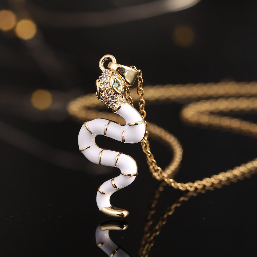 Fashionable Colorful Animal Snake Pendant Female Design Copper Zircon Necklaces
