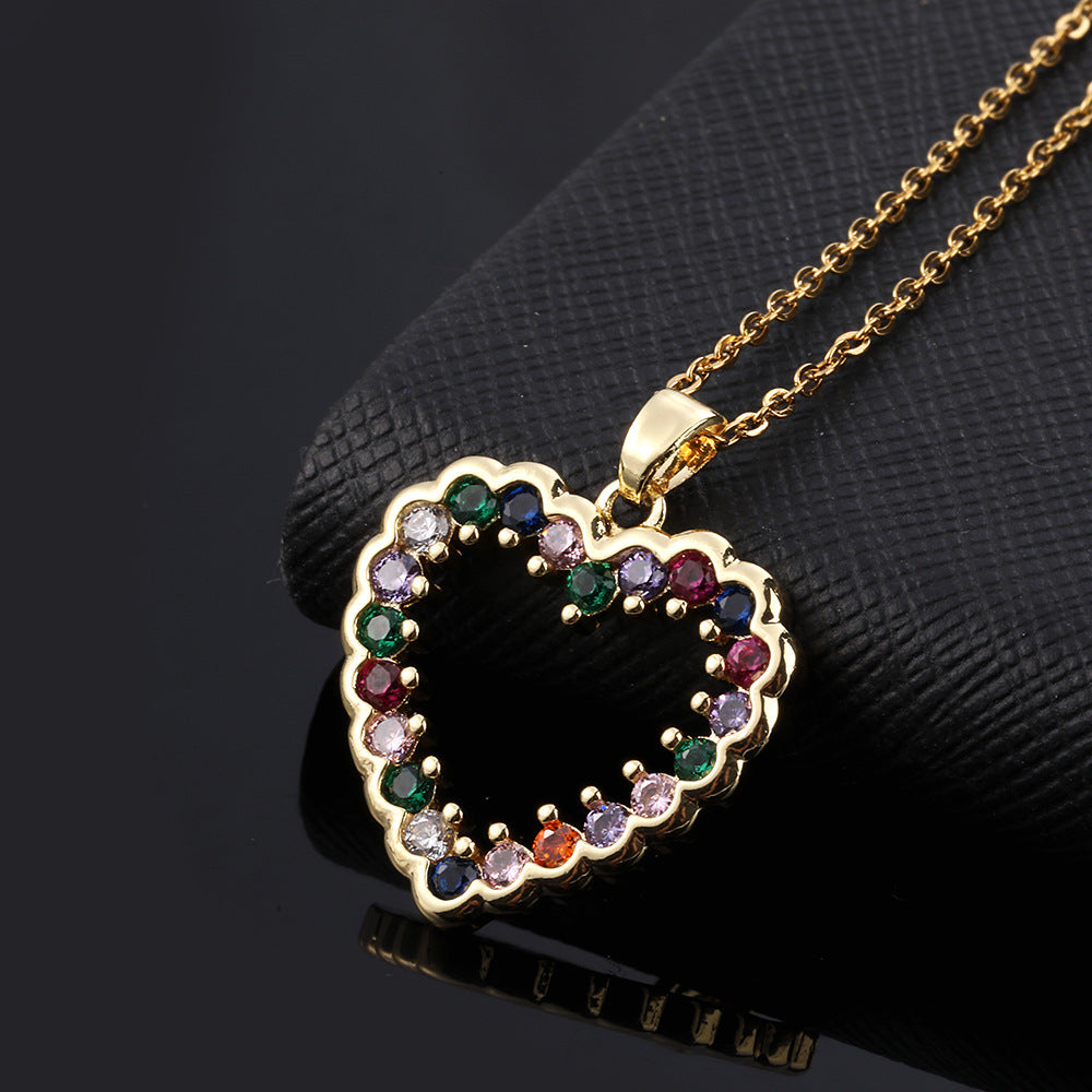 Fashion Refined And Simple Personality Colored Loving Heart Pendant Necklaces
