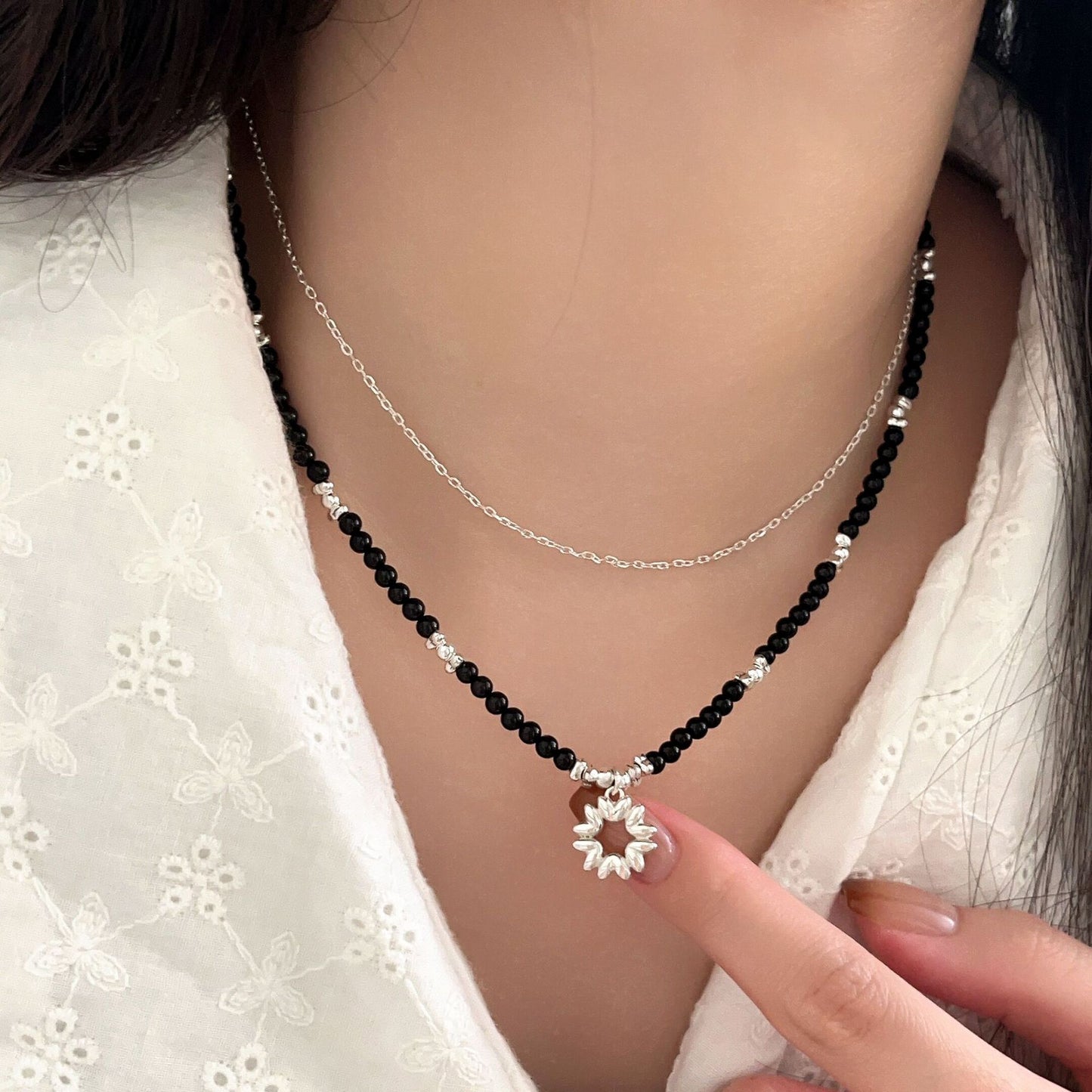 Women's Sier Sterling Stacked High-grade Sweater Chain Necklaces