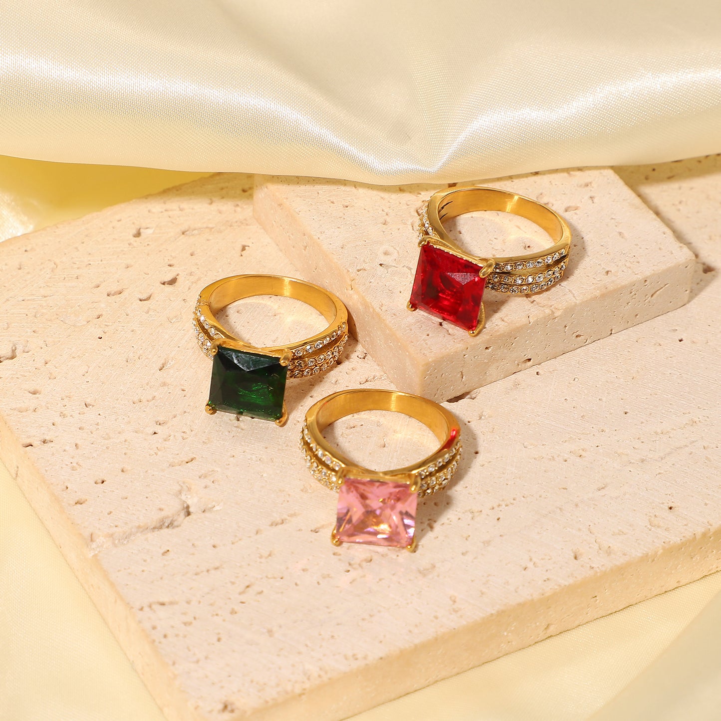 Women's Titanium Steel Gold-plated Stainless Square Zircon Rings