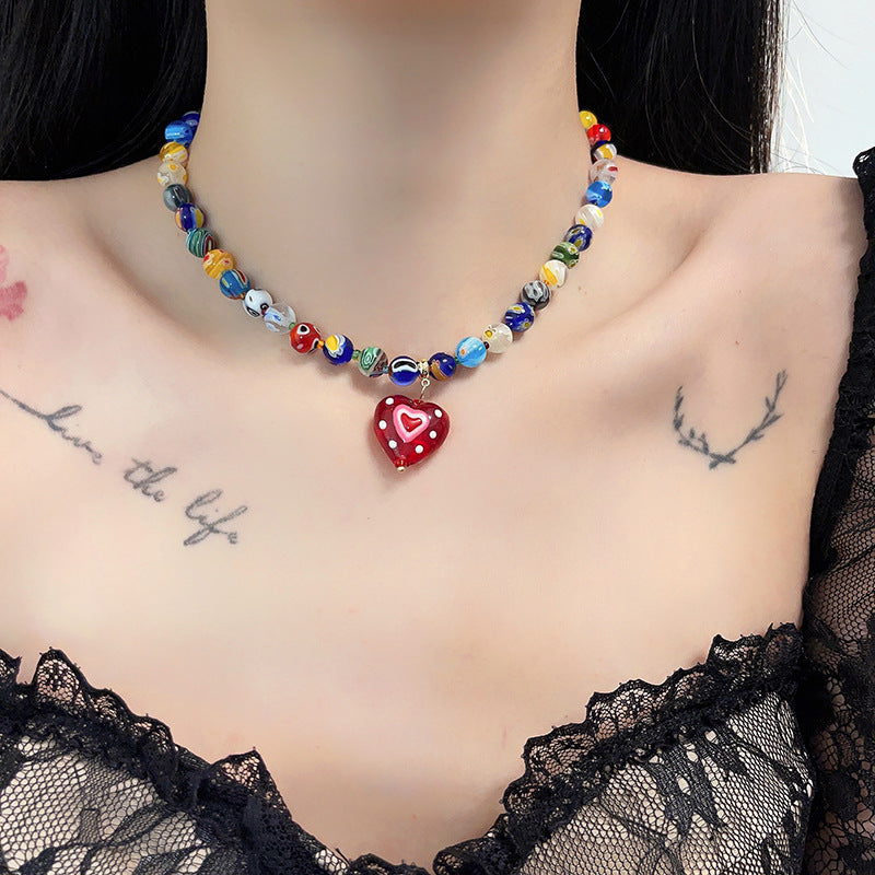 Style Christmas Colorful Colored Glaze Pink Necklaces