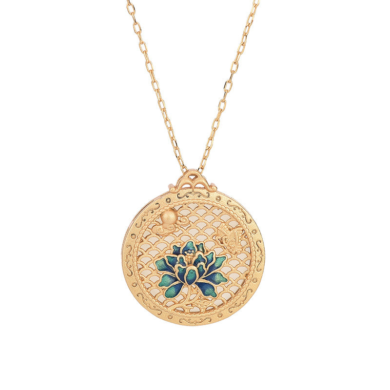 Women's Lotus Jade Round Pendant Hanging Ornament Necklaces