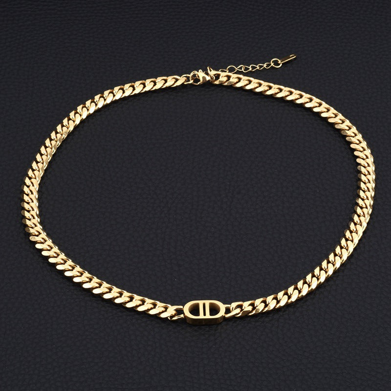 Women's & Men's & Steel Ornament Titanium Double Clavicle Chain Gold Necklaces