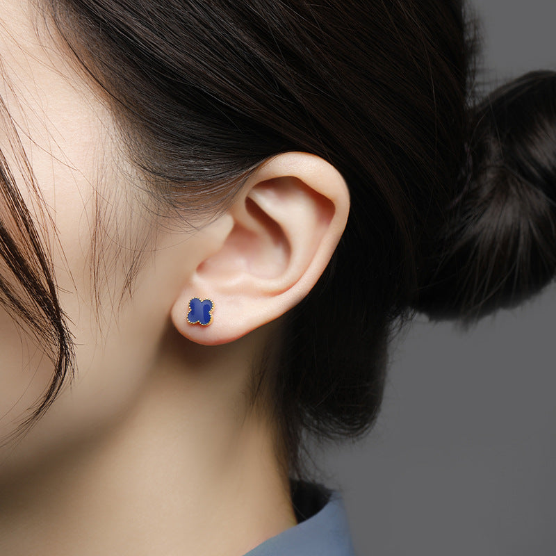 Four Leaf Clover Ear Elegant Sapphire Earrings
