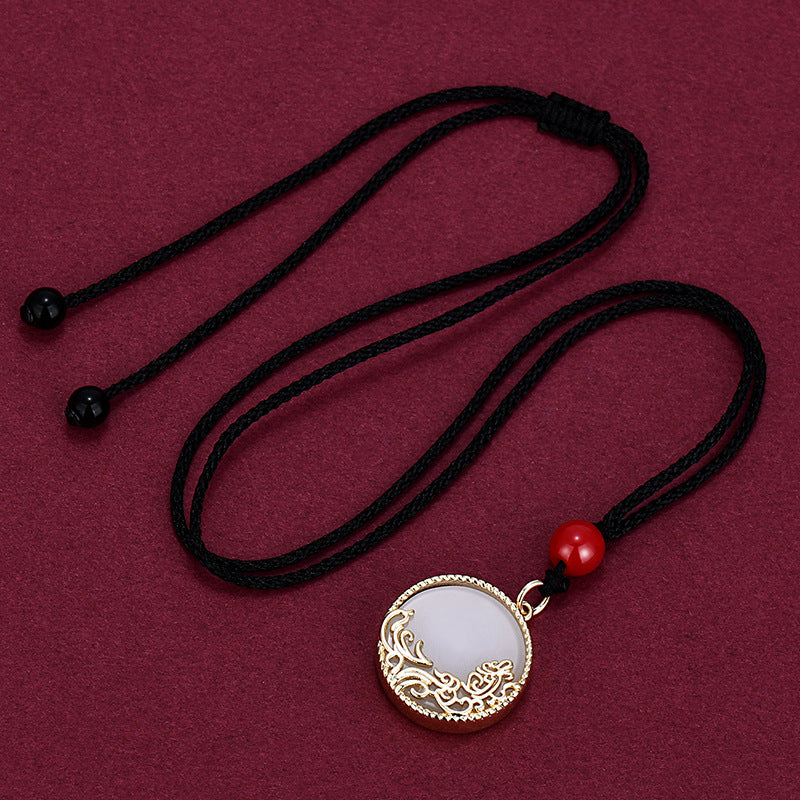 Women's & Men's Gold Inlaid Jade Chinese Style National Fashion Necklaces