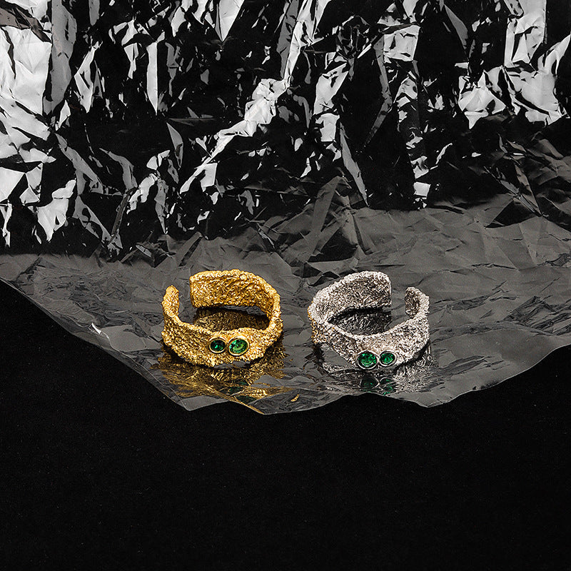 Niche Design Texture Irregular Surface Zircon Temperament Rings