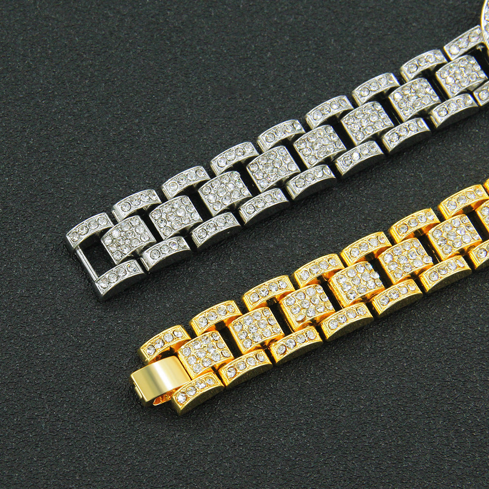 Herren kreative Hip Hop drehbare Cross Watch Chain Brace Armbänder