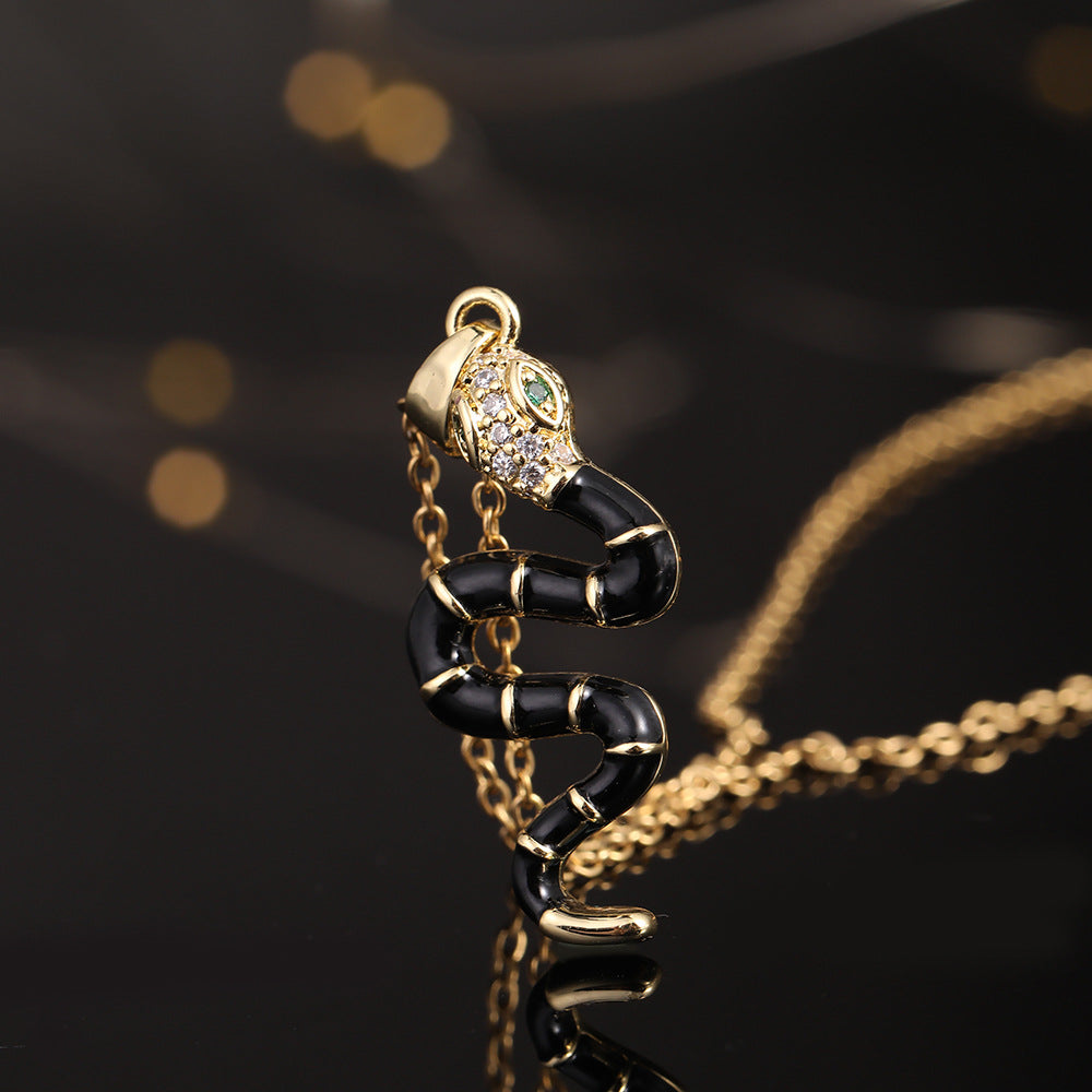 Fashionable Colorful Animal Snake Pendant Female Design Copper Zircon Necklaces