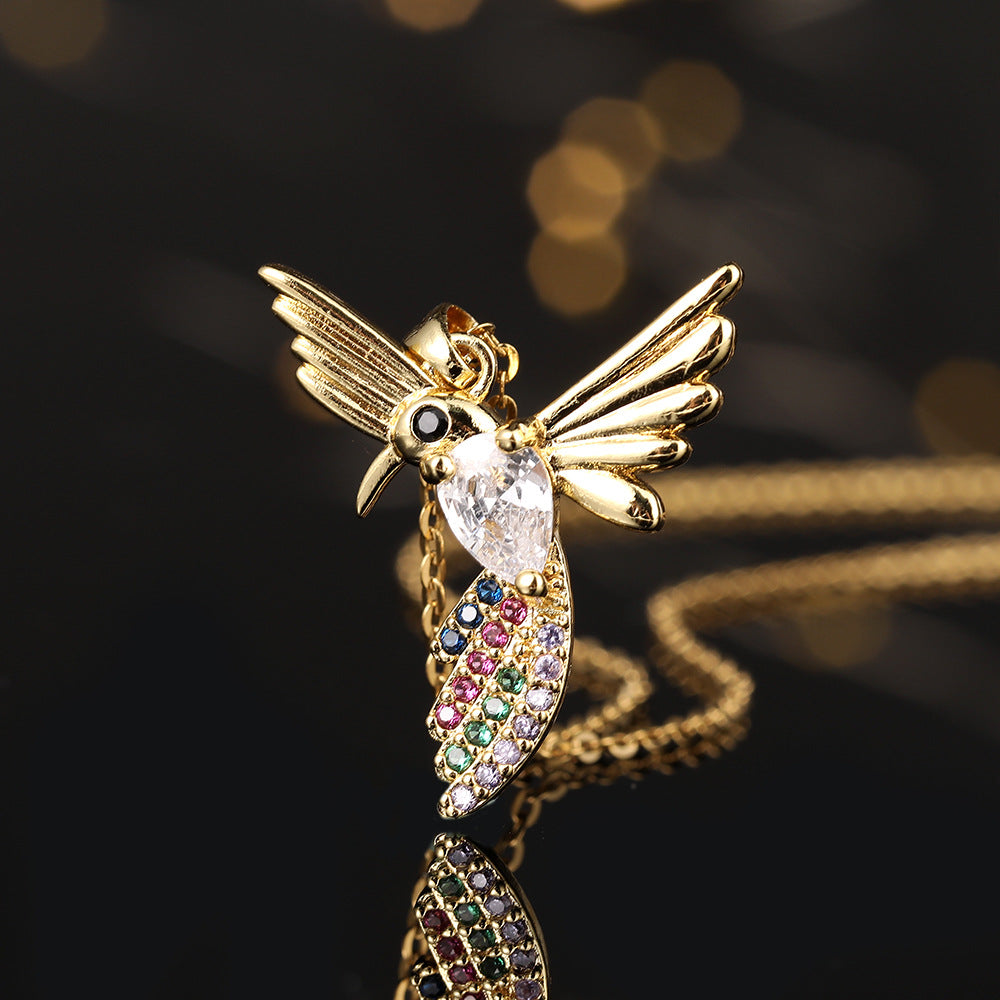 Pearl Hummingbird Pendant Female Flying Bird Titanium Necklaces