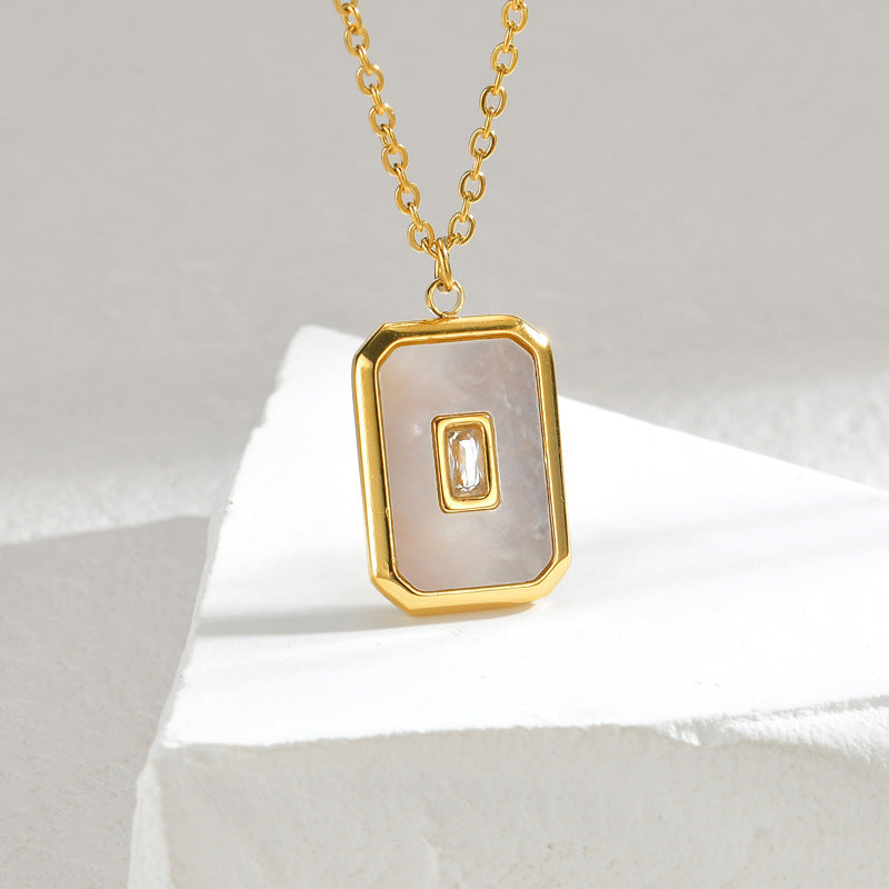 Women's Retro Titanium Steel Square Natural Stone Necklaces