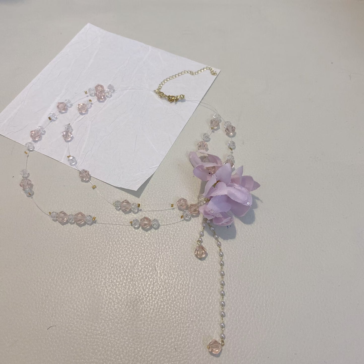 Style Double Layer Transparent Beaded Flower Light Luxury Clavicle Chain Necklaces