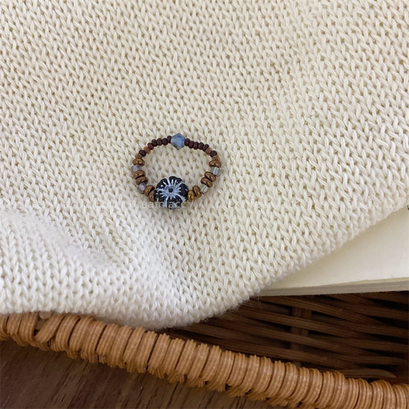 Steinglas Muschelperlen aufgereiht Vintage Ringe