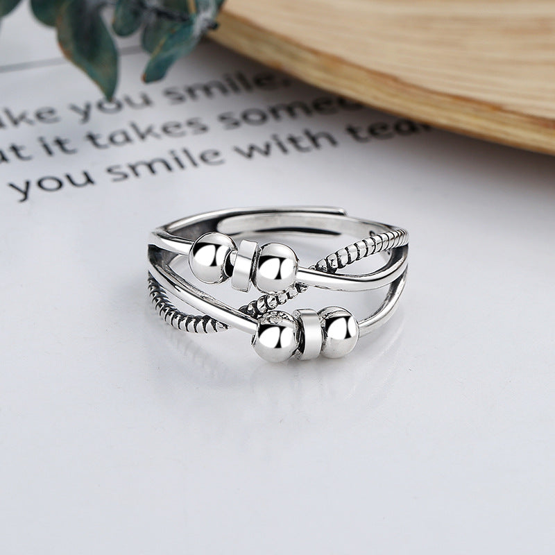 Sier Fashion Simple Retro Cross Niche Smart Round Beads Rings